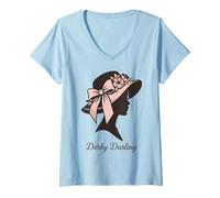 Femme Chapeau Floral Derby Darling Southern Race Day T-Shirt avec Col en V