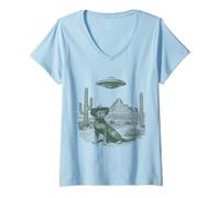 Femme Chapeau mystérieux Gros Chat Non identifié Scène aride T-Shirt avec Col en V