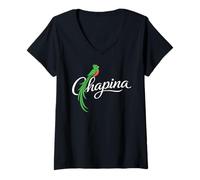 Femme Chapina Guatemala Quetzal Antigua Guatemalteca 502 Maya Girl T-Shirt avec Col en V