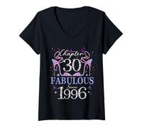 Femme Chapter 30 Fabulous Since 1996 30th Birthday Women Girls T-Shirt avec Col en V