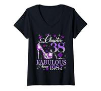 Femme Chapter 38 Fabulous Since 1987 38th Birthday Queen Diamond T-Shirt avec Col en V