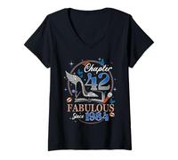 Femme Chapter 42 Fabulous Since 1984 High Heel 42nd Birthday Women T-Shirt avec Col en V