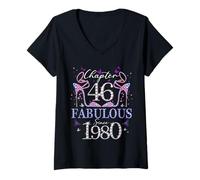 Femme Chapter 46 Fabulous Since 1980 46th Birthday Women Girls T-Shirt avec Col en V