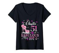 Femme Chapter 51 Fabulous Since 1974 51st Birthday Queen Diamond T-Shirt avec Col en V