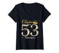 Femme Chapter 53 Fabulous EST 1973 53rd Birthday Queen Diamond T-Shirt avec Col en V