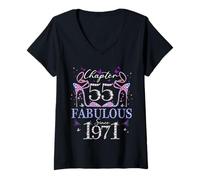Femme Chapter 55 Fabulous Since 1971 55th Birthday Women Girls T-Shirt avec Col en V