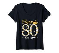 Femme Chapter 80 Fabulous Since 1946 80th Birthday Queen T-Shirt avec Col en V