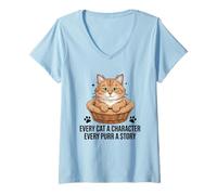 Femme Chaque chat Un personnage Chaque ronronnement Une histoire Félin amoureux des chats T-Shirt avec Col en V