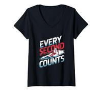Femme Chaque Seconde Compte Le Ski Alpin T-Shirt avec Col en V