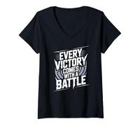 Femme Chaque Victoire Vient avec Une Bataille T-Shirt avec Col en V
