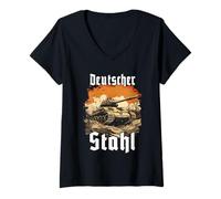 Femme Char de Char en Acier Allemand Panzer Soldats T Panzer T-Shirt avec Col en V