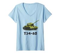 Femme Char Militaire Russe soviétique de la Seconde Guerre Mondiale - T34-85 Tank T-Shirt avec Col en V