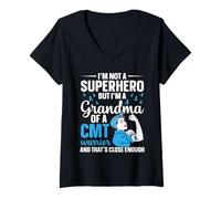 Femme Charcot Marie Tooth Disease Grandma Ruban Bleu CMT Warrior T-Shirt avec Col en V