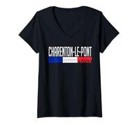 Femme Charenton-Le-Pont France Drapeau Fierté France T-Shirt avec Col en V