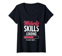 Femme Chargement des compétences de sage-femme Veuillez attendre T-Shirt avec Col en V
