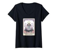 Femme Charger Mes Cristaux avec la Carte de Tarot Pure Spite Skeleton T-Shirt avec Col en V