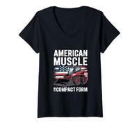 Femme Chargeuse compacte "Americans Muscle" Patriotisme T-Shirt avec Col en V