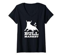 Femme Charging Bull, Un passionné de Finance de marché haussier T-Shirt avec Col en V