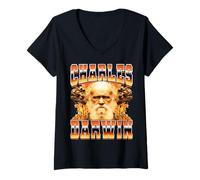 Femme Charles Darwin Evolution Theory Style années 90 T-Shirt avec Col en V