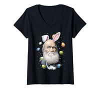 Femme Charles Darwin Evolution Theory Œuf de Lapin de Pâques Oreilles de Lapin T-Shirt avec Col en V