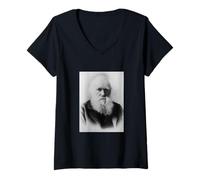Femme Charles Darwin Portrait Scientifique de l'évolution Naturaliste T-Shirt avec Col en V