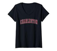Femme Charleston South Carolina Souvenir College Style Red Text T-Shirt avec Col en V