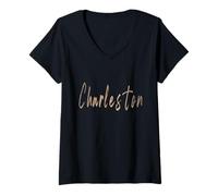Femme Charleston West Virginia Design Vintage élégant T-Shirt avec Col en V
