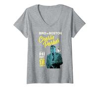 Femme Charlie Parker Bird à Boston en Direct au Hi Hat 1953 T-Shirt avec Col en V