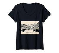 Femme Charlotte Caroline du Nord Vintage Skyline Dessin T-Shirt avec Col en V