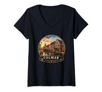 Femme Charmant Art Architectural Historique de Colmar T-Shirt avec Col en V