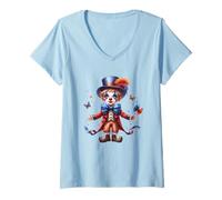 Femme Charmant Personnage de Cirque Clown Joyeux T-Shirt avec Col en V
