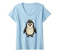 Femme Charmant Vector Macaroni Pingouin Mignon Minimaliste T-Shirt avec Col en V