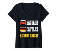 Femme Charmante Histoire des châteaux allemands Saucisse Allemande T-Shirt avec Col en V