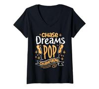 Femme Chase Dreams, Champagne Pop T-Shirt avec Col en V