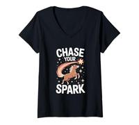 Femme Chase Your Spark Étoiles de Motivation pour Cheval T-Shirt avec Col en V