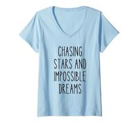 Femme Chasing Stars Dreams Citation inspirante pour Artiste T-Shirt avec Col en V