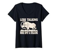 Femme Chasse au Porc Chasseur de porcs Moins de Paroles Plus de T-Shirt avec Col en V