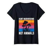 Femme Chasse aux Champignons et Non aux Animaux Champignons Vintage T-Shirt avec Col en V