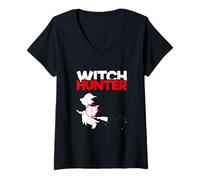 Femme Chasse aux sorcières Halloween Sorcière Lover Funny Witch Hunter T-Shirt avec Col en V