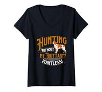 Femme Chasse sans ma Bretagne Pointless - Épagneul Breton T-Shirt avec Col en V
