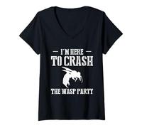 Femme Chasseur de chambre Here To Crash The Wasp Party T-Shirt avec Col en V