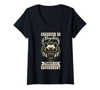 Femme Chasseur De Sangliers Traque Le GrogneMent Porc Sauvage T-Shirt avec Col en V