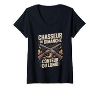 Femme Chasseur du Dimanche Contre du Lundi Fusils Nature T-Shirt avec Col en V