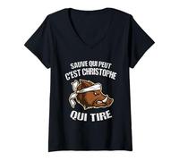 Femme Chasseur Prénom Christophe - Humour Sanglier Mauvais Tireur T-Shirt avec Col en V