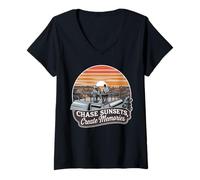 Femme Chassez Les Couchers de Soleil Créez des Souvenirs Voyage T-Shirt avec Col en V