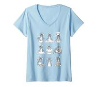 Femme Chat abyssin Mignon Cuisinier pâtissier Chef T-Shirt avec Col en V