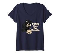 Femme Chat affamé Depuis Cinq Minutes T-Shirt avec Col en V