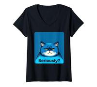 Femme Chat agacé sérieusement Sarcastique Rolling Eyes Kawaii Cat T-Shirt avec Col en V