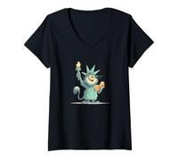 Femme Chat américain Amusant pour Les Amoureux des Statues patriotiques et libertés T-Shirt avec Col en V