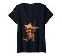 Femme Chat Amusant Jouant du Violon pour Les Amateurs de Chat et de violons T-Shirt avec Col en V